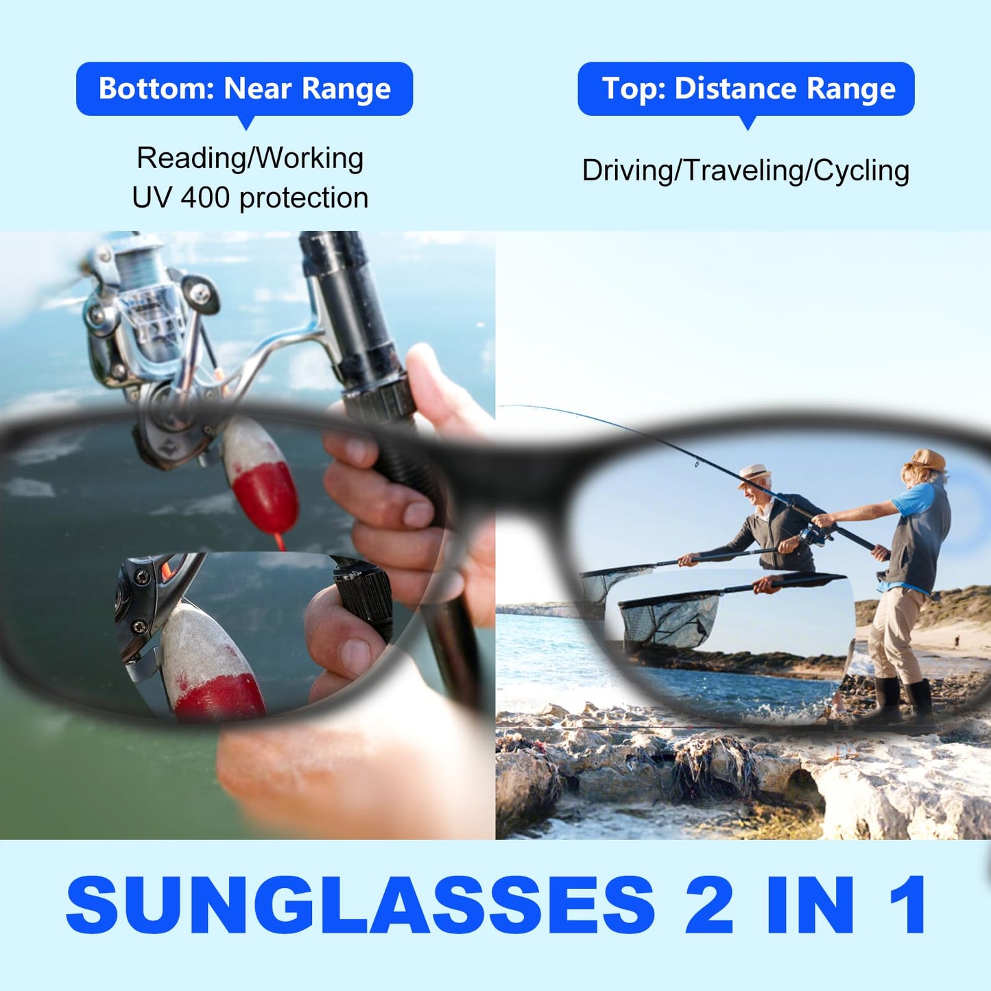 Missfive 2 Pack Bifocal Reading Glasses Men, Metal Spring Hinge Dual-Focus Readers Blue Light Blocking