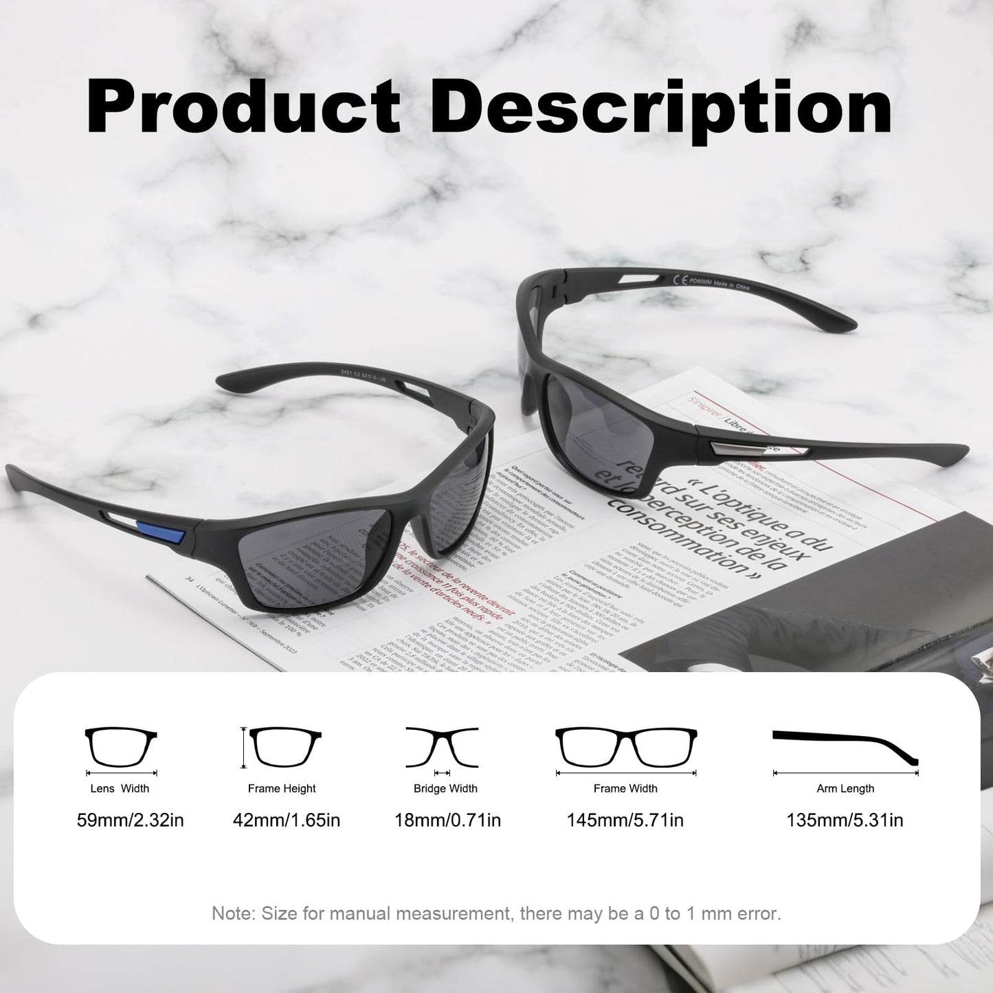 Missfive Premium Bifocal Reading Sunglasses Men Lightweight Wrap Around Design Sun Readers, UV Protection, Sports/Outdoor/Driving