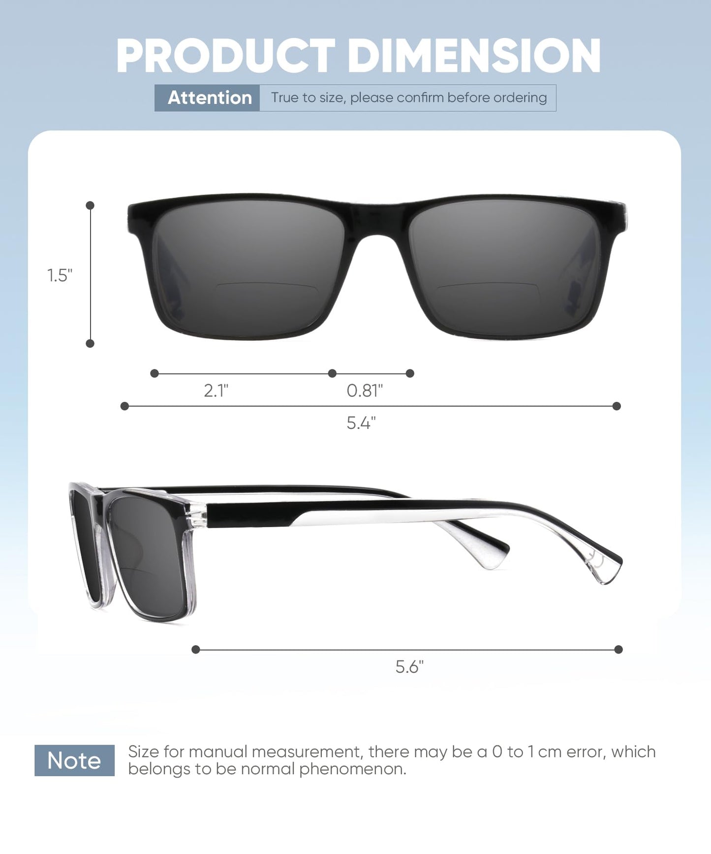 Missfive 2-Pack Mens Light Bifocal Sun Reading Glasses Blue Light Blocking, Near/Far Dual-use Spring Hinge Sun Readers, Anti UV/Eye Strain Comfort Premium Sunglasses