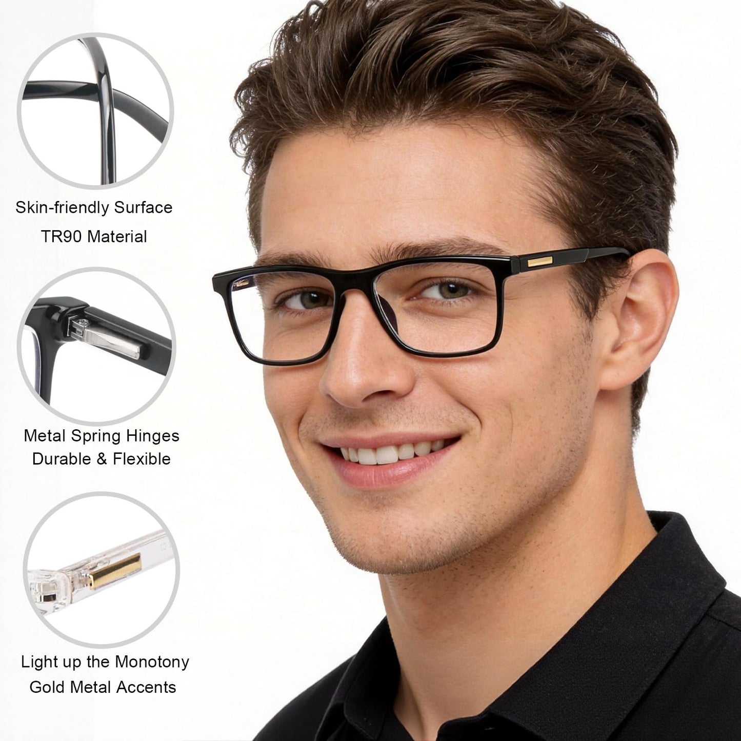 Missfive 2 Pack Unisex Progressive Multifocus Reading Glasses for Men Women, Anti Blue/UV No-Line Multifocal Readers with Durable Metal Spring Hinge, Stylish Eyewear for Near Workspace Eyewear