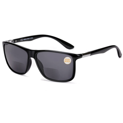 Missfive Mens Bifocal Reading Sunglasses UV Protection for Outdoor/Far/Near Use Sun Readers, Classic Retro Designer Eyeglasses, Trendy Vintage Eyewear with Metal Hinge (Glossy Black)