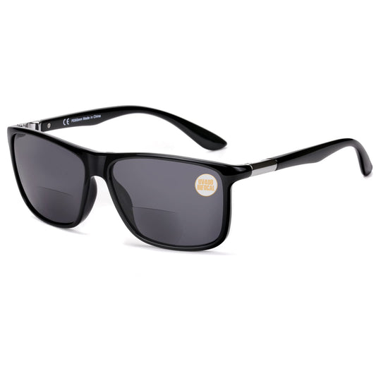 Missfive Mens Bifocal Reading Sunglasses UV Protection for Outdoor/Far/Near Use Sun Readers, Classic Retro Designer Eyeglasses, Trendy Vintage Eyewear with Metal Hinge (Glossy Black)