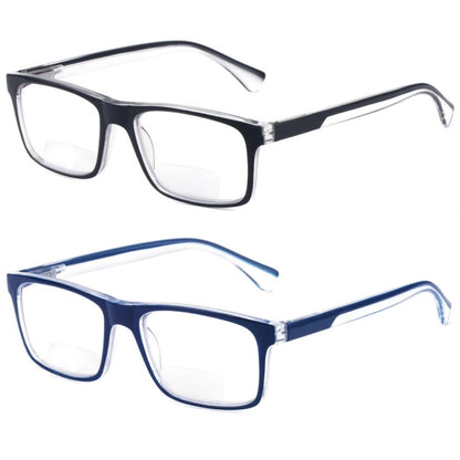 Missfive 2-Pack Light Bifocal Reading Glasses for Men Blue Light Blocking, Near/Far Range Dual-use Spring Hinge Readers, Anti UV/Eye Strain Comfort Quality Computer Eyeglasses