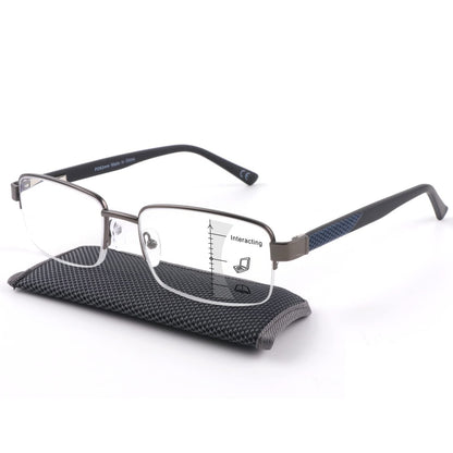 Missfive Men Premium Multifocus Reading Glasses Blue Light Blocking, Progressive Metal Frame With No Broken Spring Hinge Multifocal Readers Computer Eyewear,Workspace For Near Range
