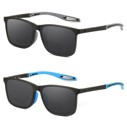 Missfive Premium Bifocal Reading Sunglasses Men Lightweight Sun Readers, UV Protection, TR90 Frame with Metal Spring Hinge Sports/Driving Glasses，Black & Blue