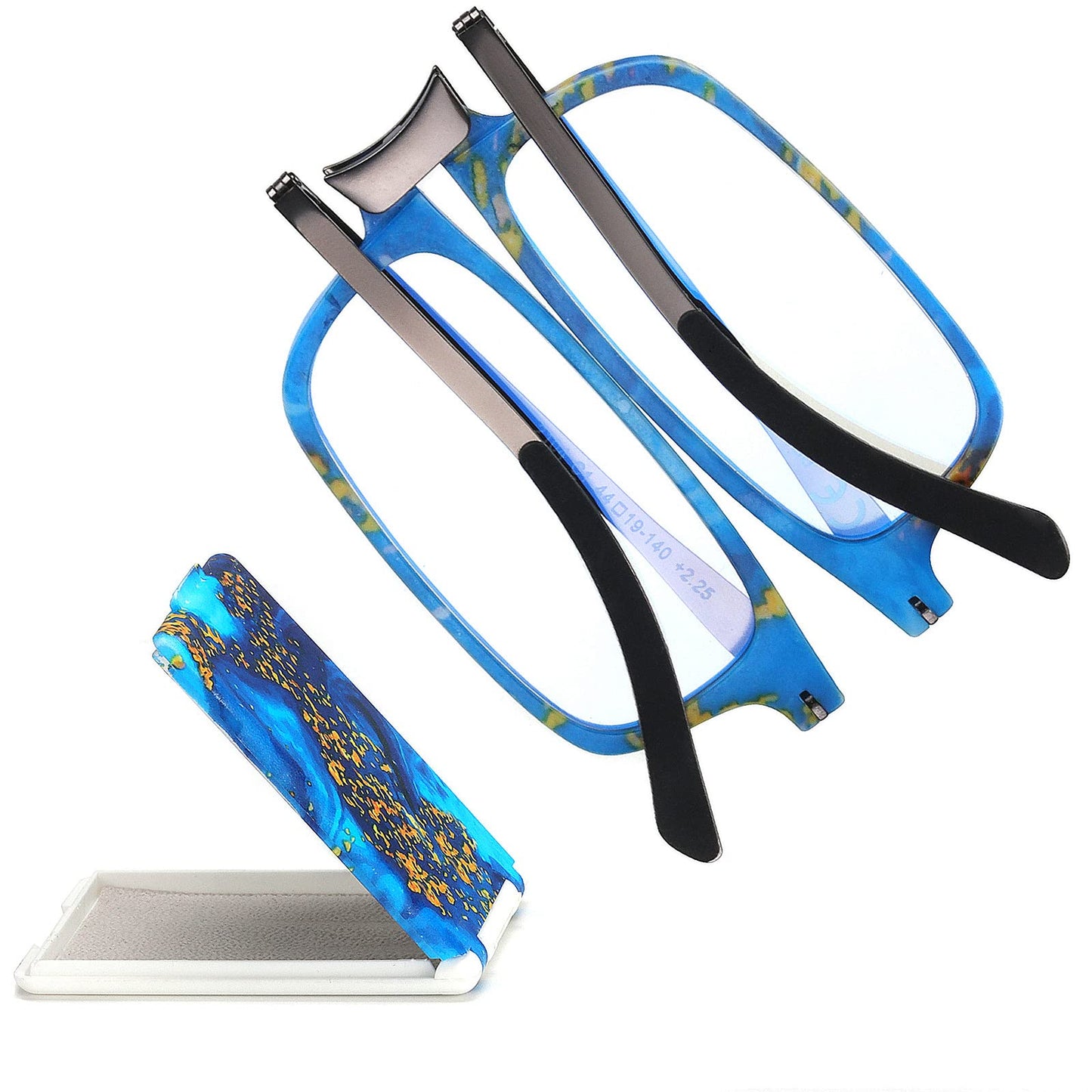 Missfive Credit Card Thin Folding Reading Glasses for Men Women - Foldable Travel Pocket Readers That Fit in a Wallet, with Durable TR90 & Metal Frame & Patterned Easy-Open Hard Case