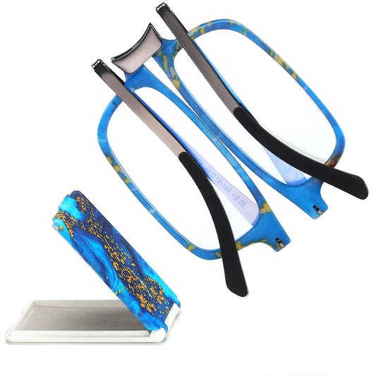 Missfive Credit Card Thin Folding Reading Glasses for Men Women - Foldable Travel Pocket Readers That Fit in a Wallet, with Durable TR90 & Metal Frame & Patterned Easy-Open Hard Case