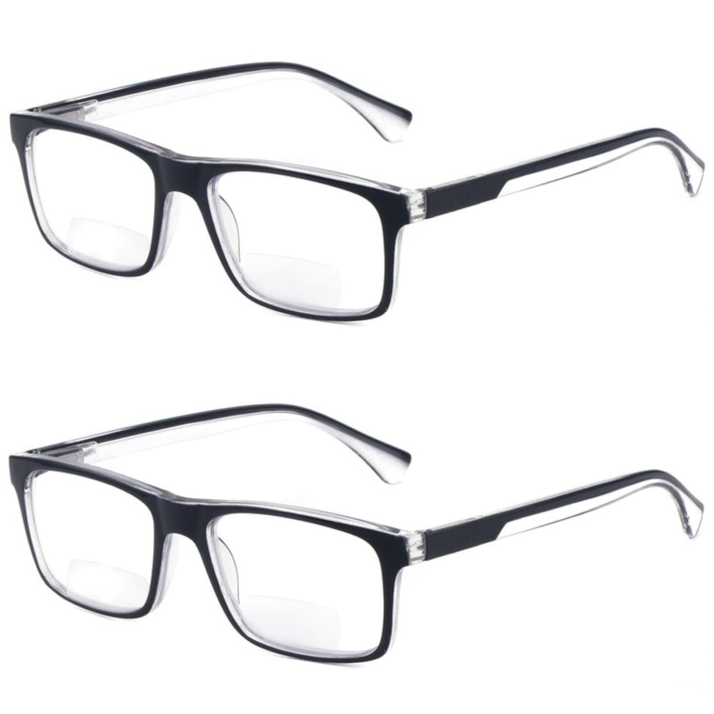 Missfive 2-Pack Lightweight Bifocal Reading Glasses for Men, Blue Light Blocking Spring Hinge Readers Near Far Dual-use, Comfort Rectangle Eyewear Quality Eyeglasses, Black