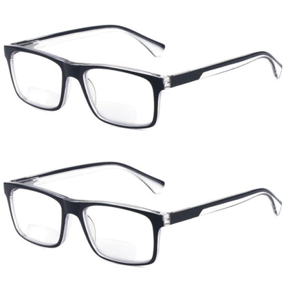 Missfive 2-Pack Lightweight Bifocal Reading Glasses for Men, Blue Light Blocking Spring Hinge Readers Near Far Dual-use, Comfort Rectangle Eyewear Quality Eyeglasses, Black