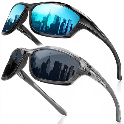 Missfive 2-Pack Mens Go-To Bifocal Sunglasses with Readers Built In, Resilient Temple Comfort-Fit Sport Wrap Around Frame & UV400 Protection, Driving & Reading Glasses for Outdoor