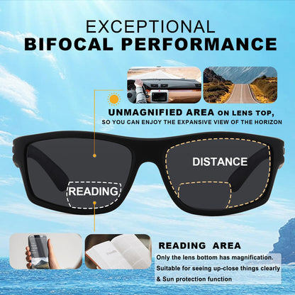 Missfive 2-Pack Mens Ultimate Bifocal Sunglasses with Readers Built In Sporty Upgraded Wrap Frame, UV400 Protection Driving & Reading Glasses for Outdoor (Dark/Brown)
