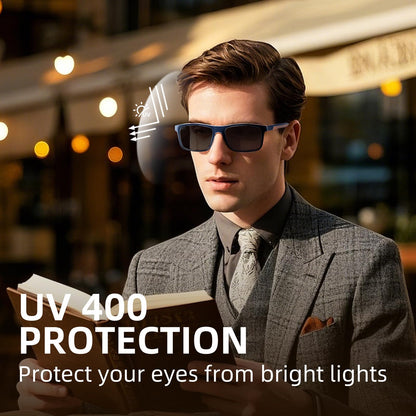 Missfive 2-Pack Mens Light Bifocal Sun Reading Glasses Blue Light Blocking, Near/Far Dual-use Spring Hinge Sun Readers, Anti UV/Eye Strain Comfort Premium Sunglasses