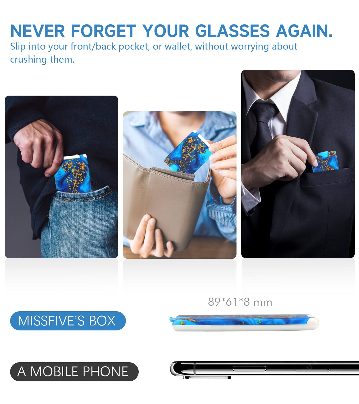 Missfive Credit Card Thin Folding Reading Glasses for Men Women - Foldable Travel Pocket Readers That Fit in a Wallet, with Durable TR90 & Metal Frame & Patterned Easy-Open Hard Case