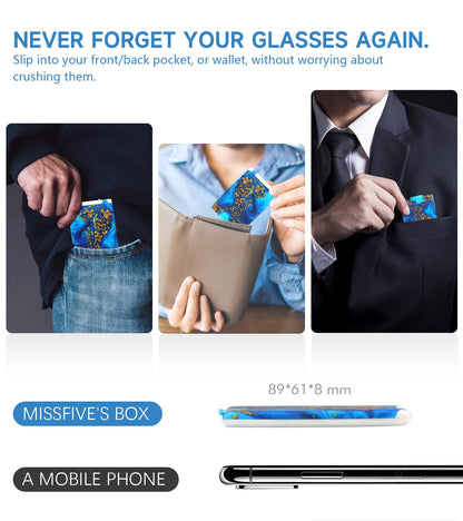 Missfive Credit Card Thin Folding Reading Glasses for Men Women - Foldable Travel Pocket Readers That Fit in a Wallet, with Durable TR90 & Metal Frame & Patterned Easy-Open Hard Case