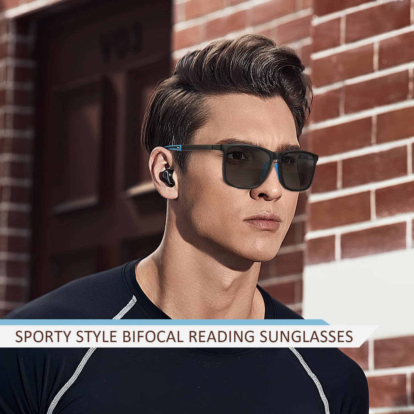Missfive Premium Bifocal Reading Sunglasses Men Lightweight Sun Readers, UV Protection, TR90 Frame with Metal Spring Hinge Sports/Driving Glasses，Black & Blue