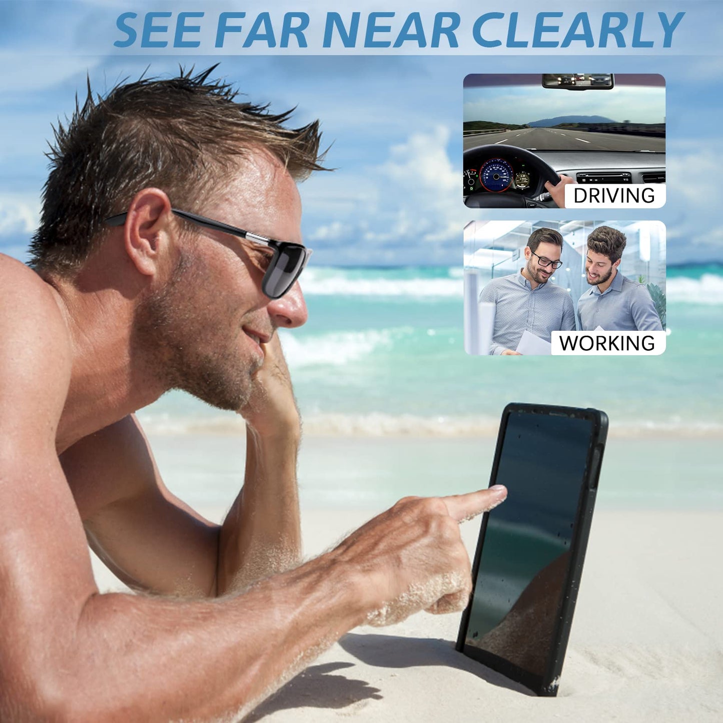 Missfive Photochromic Bifocal Reading Glasses Men Blue Light Protection, Designer Transition Retro Computer Readers Far and Near Dual-Use Lens Stylish Vintage Eyeglasses Matte Gray Eyewear
