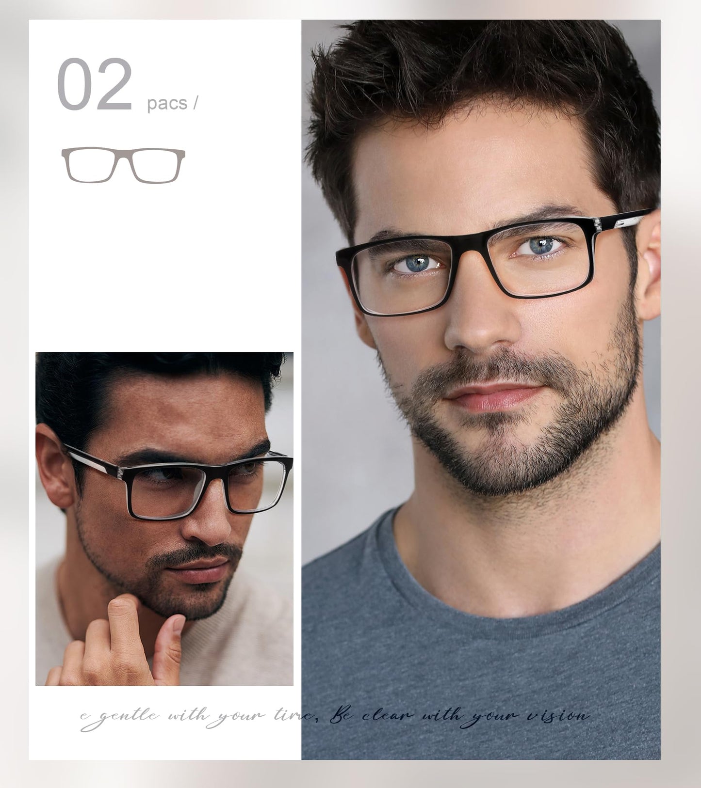 Missfive 2-Pack Lightweight Bifocal Reading Glasses for Men, Blue Light Blocking Spring Hinge Readers Near Far Dual-use, Comfort Rectangle Eyewear Quality Eyeglasses, Black