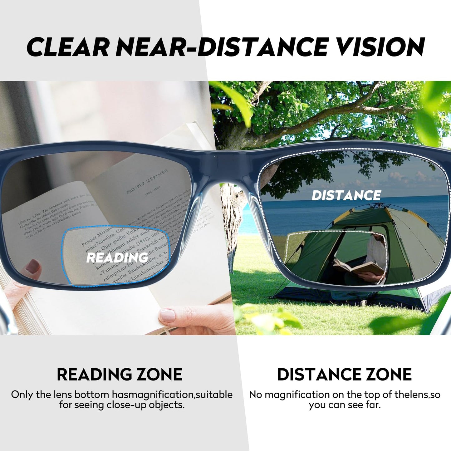 Missfive 2-Pack Mens Light Bifocal Sun Reading Glasses Blue Light Blocking, Near/Far Dual-use Spring Hinge Sun Readers, Anti UV/Eye Strain Comfort Premium Sunglasses