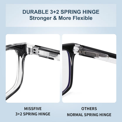 Missfive Premium Light Reading Glasses Blue Light Blocking for Men, Durable Spring Hinge Readers, Rectangular Computer Full Frame Eyeglasses Anti UV Eyewear( 4pcs)