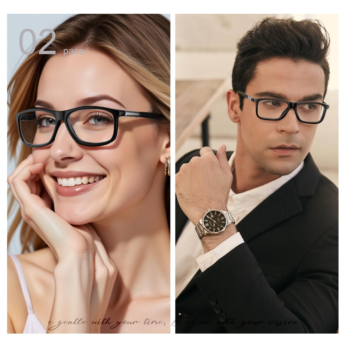 Missfive 2 Pack Progressive Multifocus Reading Glasses Premium Flexible Metal Spring Hinge, Light TR90 Multifocal Readers for Men Women Anti Blue/UV No-Line Trifocal for 3-5ft Mid-Near, Black & Blue