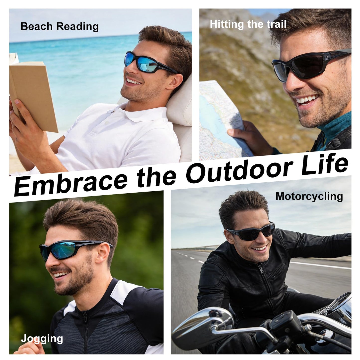 Missfive 2-Pack Mens Go-To Bifocal Sunglasses with Readers Built In, Resilient Temple Comfort-Fit Sport Wrap Around Frame & UV400 Protection, Driving & Reading Glasses for Outdoor