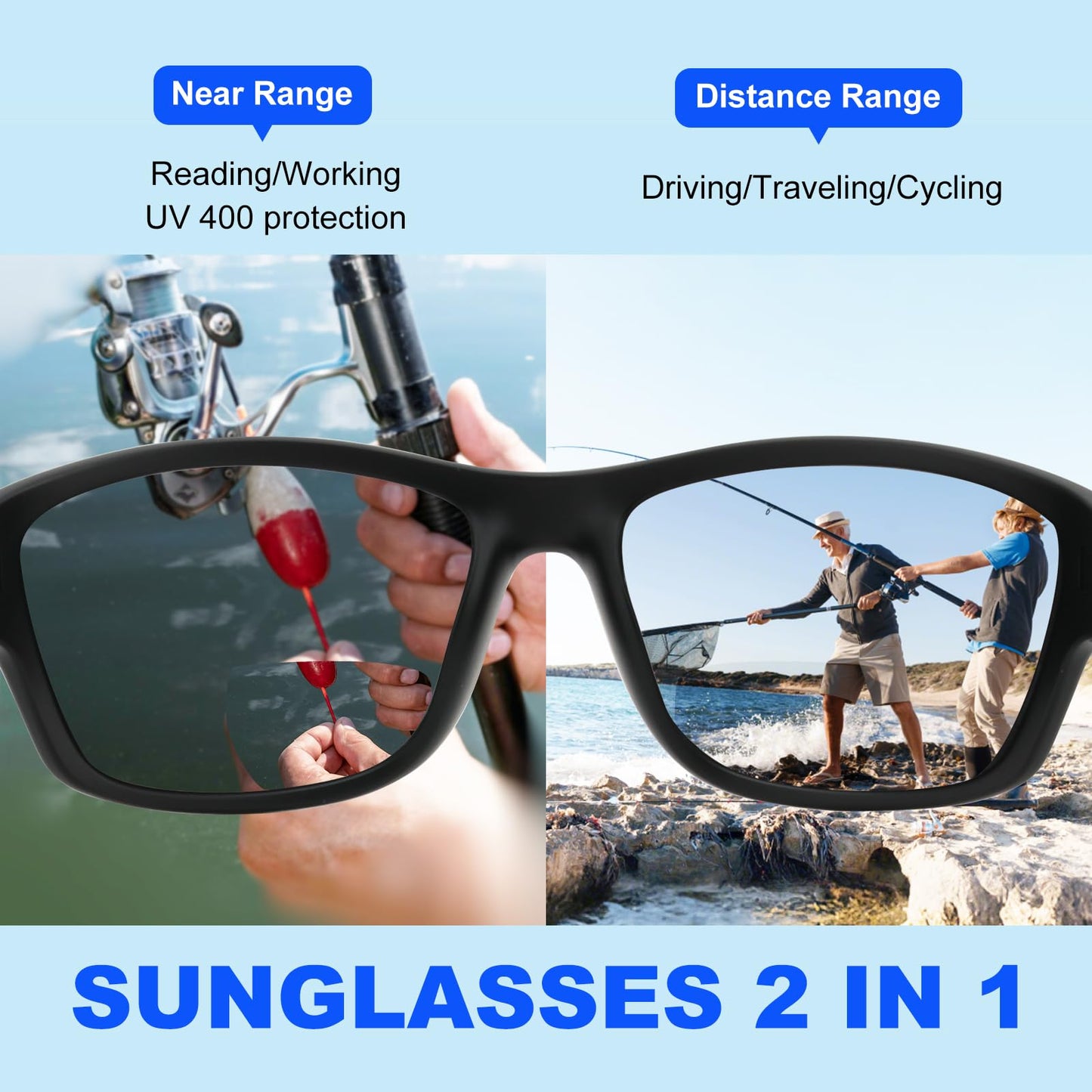 Missfive Premium Bifocal Reading Sunglasses Men Lightweight Wrap Around Design Sun Readers, UV Protection, Sports/Outdoor/Driving