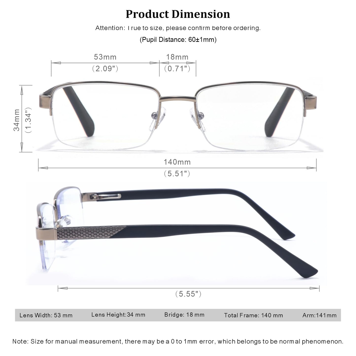 Missfive Men Premium Multifocus Reading Glasses Blue Light Blocking, Progressive Metal Frame With No Broken Spring Hinge Multifocal Readers Computer Eyewear,Workspace For Near Range, Silver