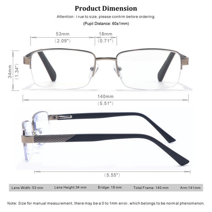 Missfive Men Premium Multifocus Reading Glasses Blue Light Blocking, Progressive Metal Frame With No Broken Spring Hinge Multifocal Readers Computer Eyewear,Workspace For Near Range, Silver