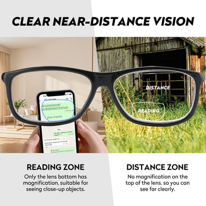 Missfive 2 Pack Classic Bifocal Reading Glasses for Men Women, Premium Metal Spring Hinge Lightweight Frame Readers, Anti Blue/UV Protection Near-Far Dual-Use Eyewear, Black & Blue