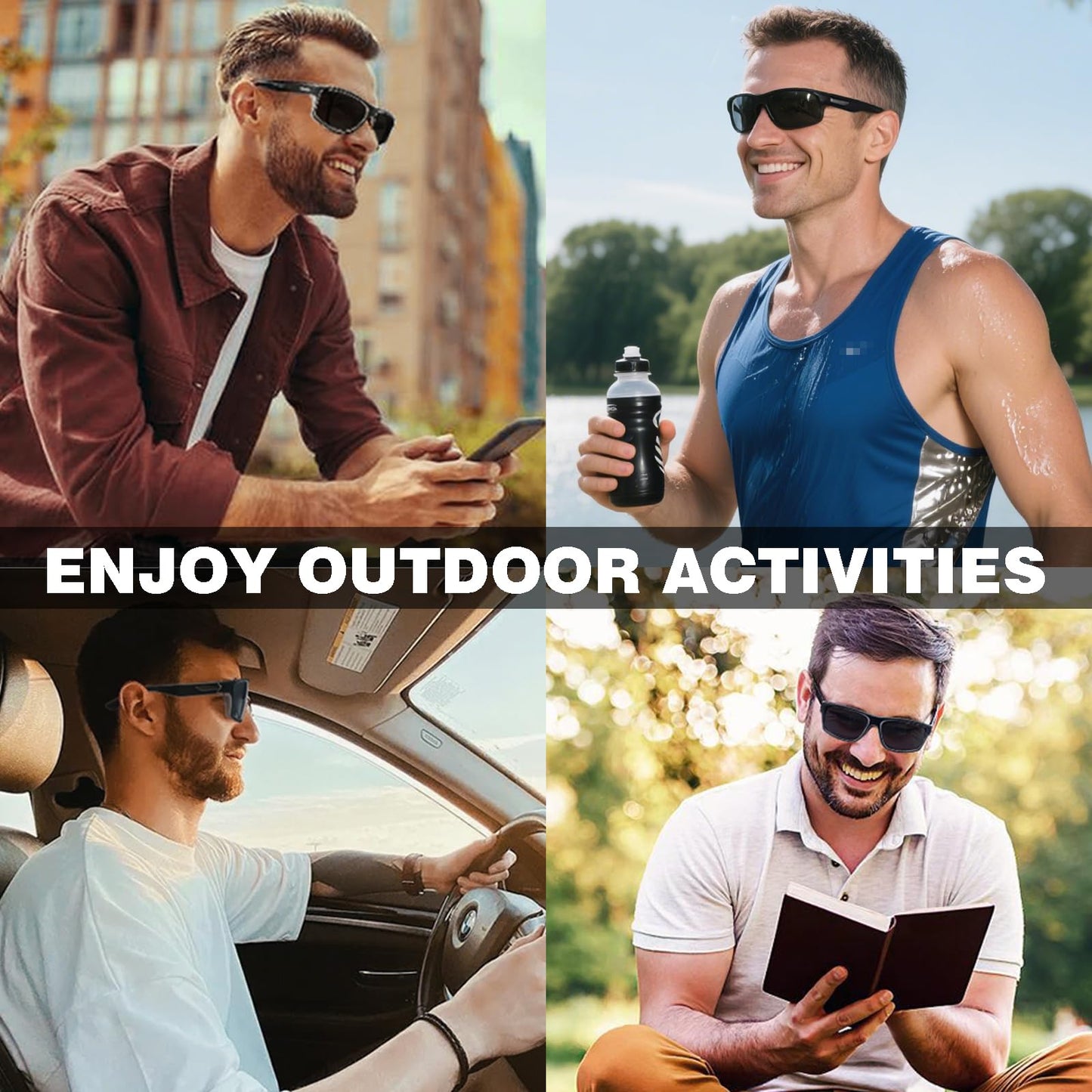 Missfive 2-Pack Mens Ultimate Bifocal Sunglasses with Readers Built In Sporty Upgraded Wrap Frame, UV400 Protection Driving & Reading Glasses for Outdoor Activities, Black & Black/Translucent Frame