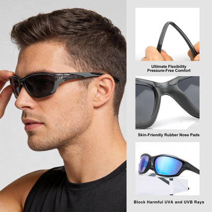 Missfive 2-Pack Mens Go-To Bifocal Sunglasses with Readers Built In, Resilient Temple Comfort-Fit Sport Wrap Around Frame & UV400 Protection, Driving & Reading Glasses for Outdoor