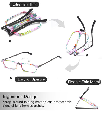 Missfive Ultra Thin Folding Reading Glasses Men Women, Foldable Portable Lightweight Pocket Readers w/ Flat Travel Case