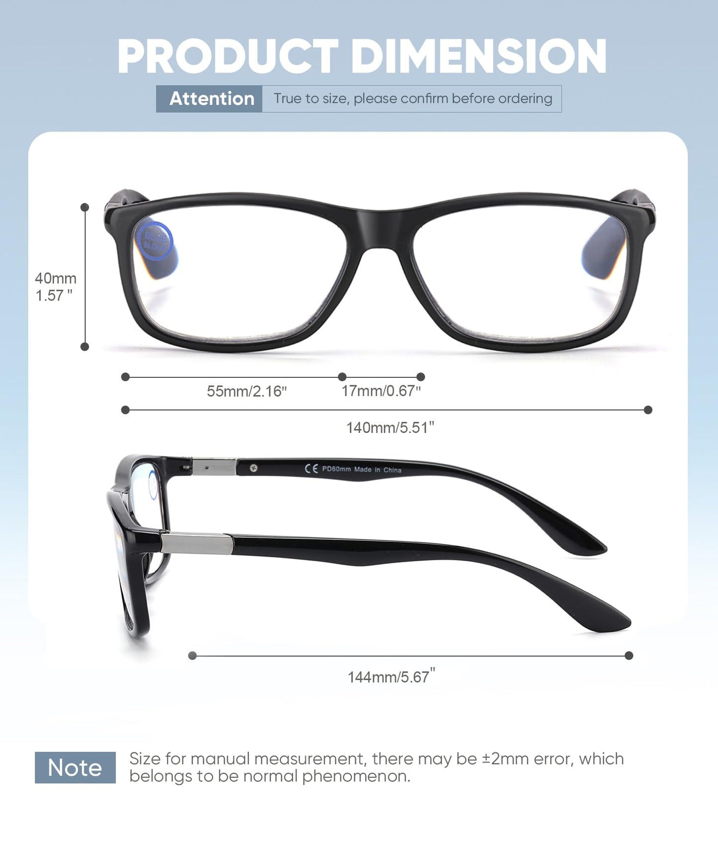 Missfive 2 Pack Progressive Multifocus Reading Glasses Premium Flexible Metal Spring Hinge, Light TR90 Multifocal Readers for Men Women Anti Blue/UV No-Line Trifocal for 3-5ft Mid-Near, Black & Blue