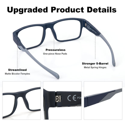 Missfive Thicken TR90 Progressive Multifocus Reading Glasses Men, Strong & Flexible 5-barrel Metal Spring Hinges, Solid Thickened Arms, No-Line Blue Light Filter Multifocal Computer Readers