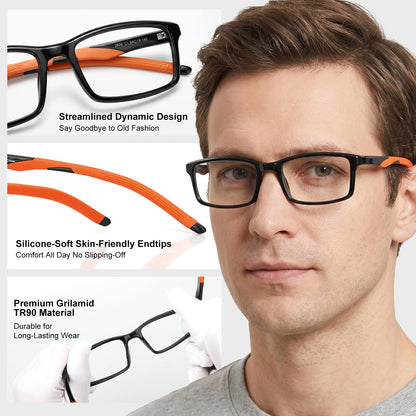 Missfive 2 Pack Sporty-Comfort Progressive Multifocus Reading Glasses Men, Super Flexible TR90 Frame with Anti-slip Rubber Tips, Anti-Blue Light Multifocal Computer Readers for Near Range