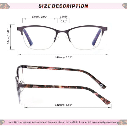 Missfive Premium Progressive Multifocus Metal Reading Glasses Women & A Case, Quality Spring Hinge Blue Light Blocking No Line Lens Multifocal Readers(for Mid-Near Workspace_Deep Purple)