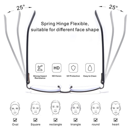 Missfive Men Premium Multifocus Reading Glasses Blue Light Blocking, Progressive Metal Frame With No Broken Spring Hinge Multifocal Readers Computer Eyewear 2 Pack (Workspace For Near Range)