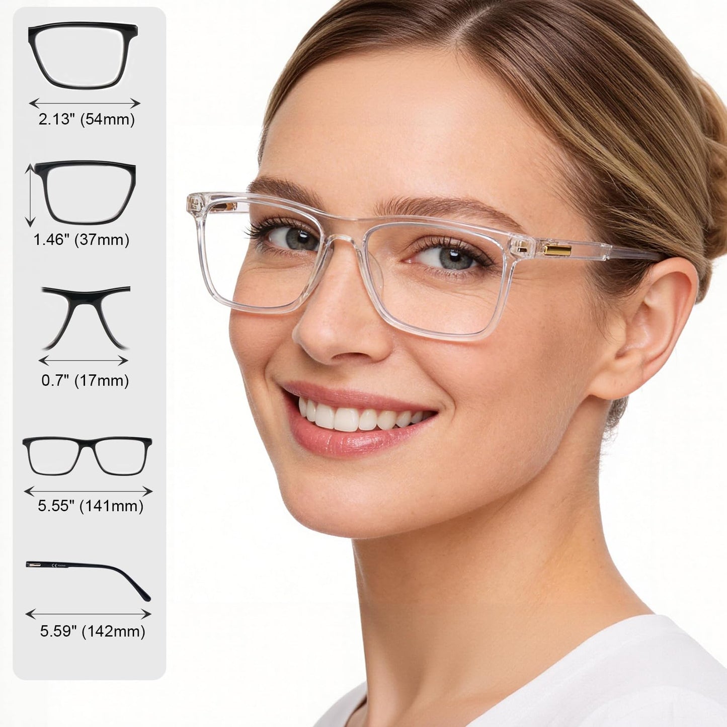 Missfive 2 Pack Unisex Progressive Multifocus Reading Glasses for Men Women, Anti Blue/UV No-Line Multifocal Readers with Durable Metal Spring Hinge, Stylish Eyewear for Near Workspace Eyewear