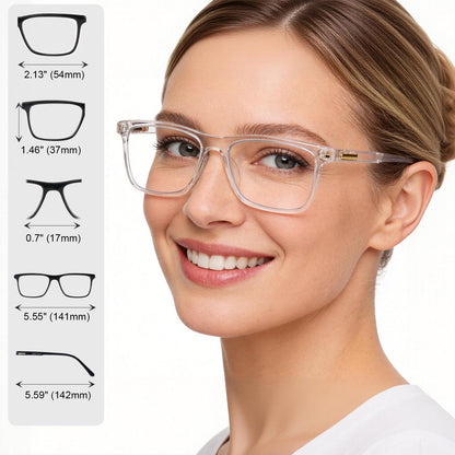 Missfive 2 Pack Unisex Progressive Multifocus Reading Glasses for Men Women, Anti Blue/UV No-Line Multifocal Readers with Durable Metal Spring Hinge, Stylish Eyewear for Near Workspace Eyewear