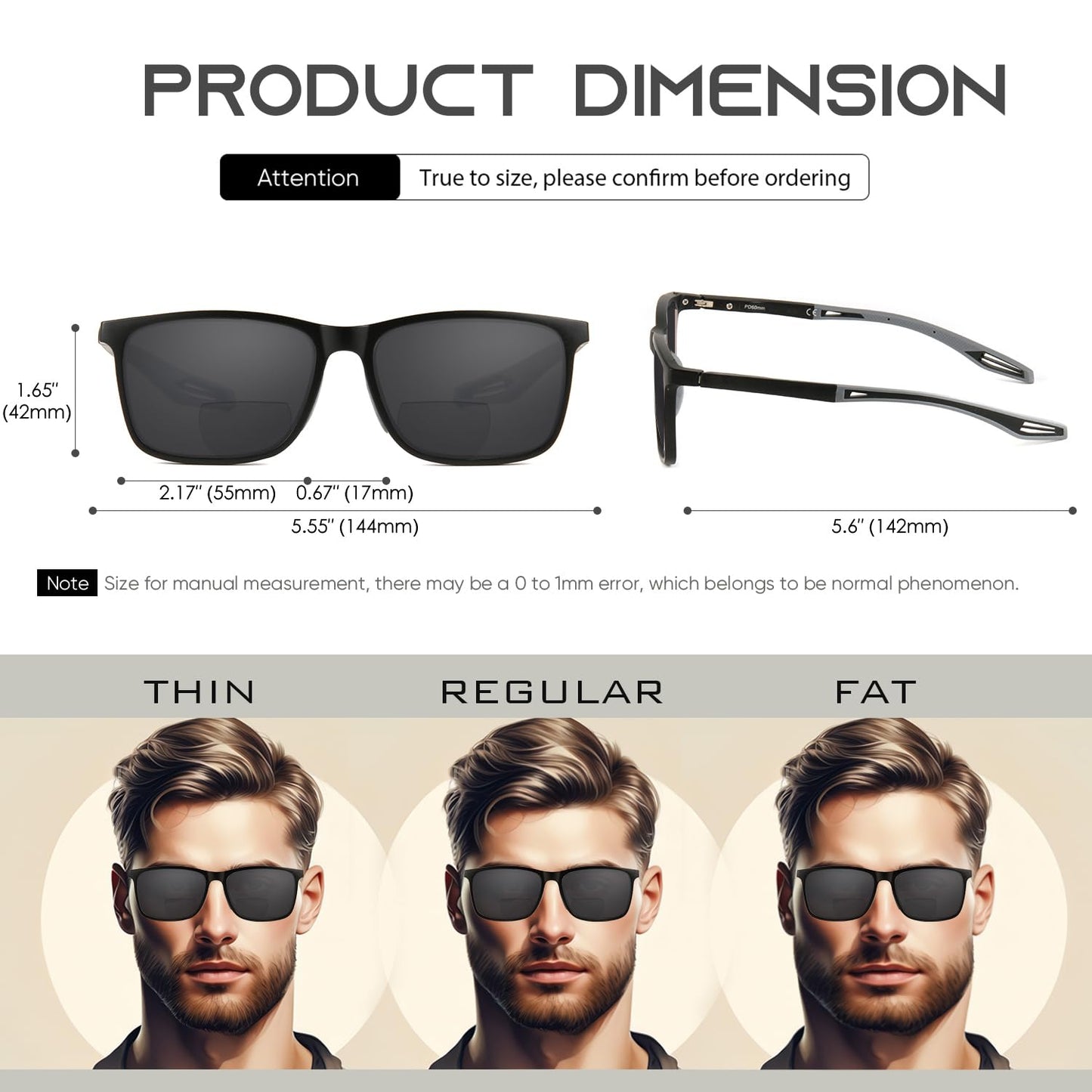 Missfive Premium Bifocal Reading Sunglasses Men Lightweight Sun Readers, UV Protection, TR90 Frame with Metal Spring Hinge Sports/Driving Glasses，Black & Blue