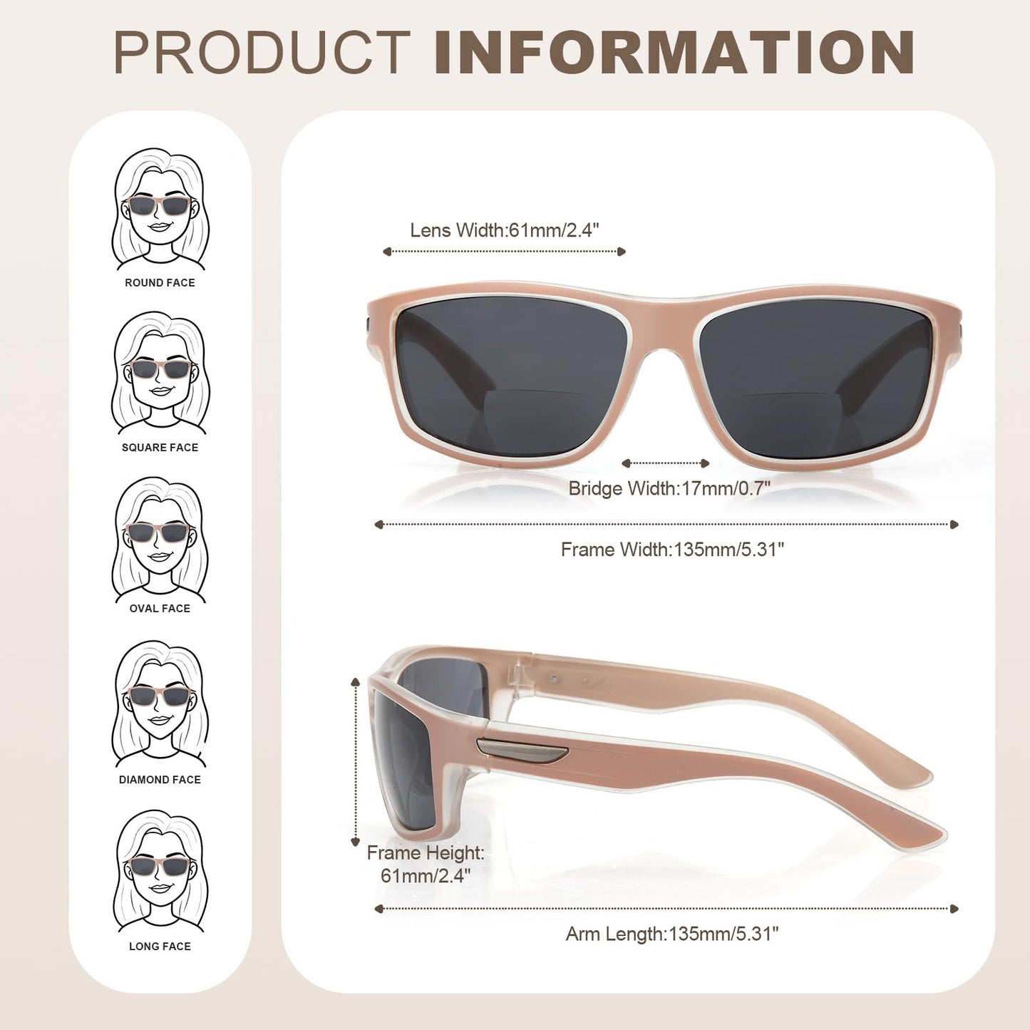 Missfive 2-Pack Bifocal Sunglasses with Readers Built In Sporty Upgraded Wrap Frame, UV400 Protection Driving & Reading Glasses for Outdoor (Soft-Tone)，Pink & White