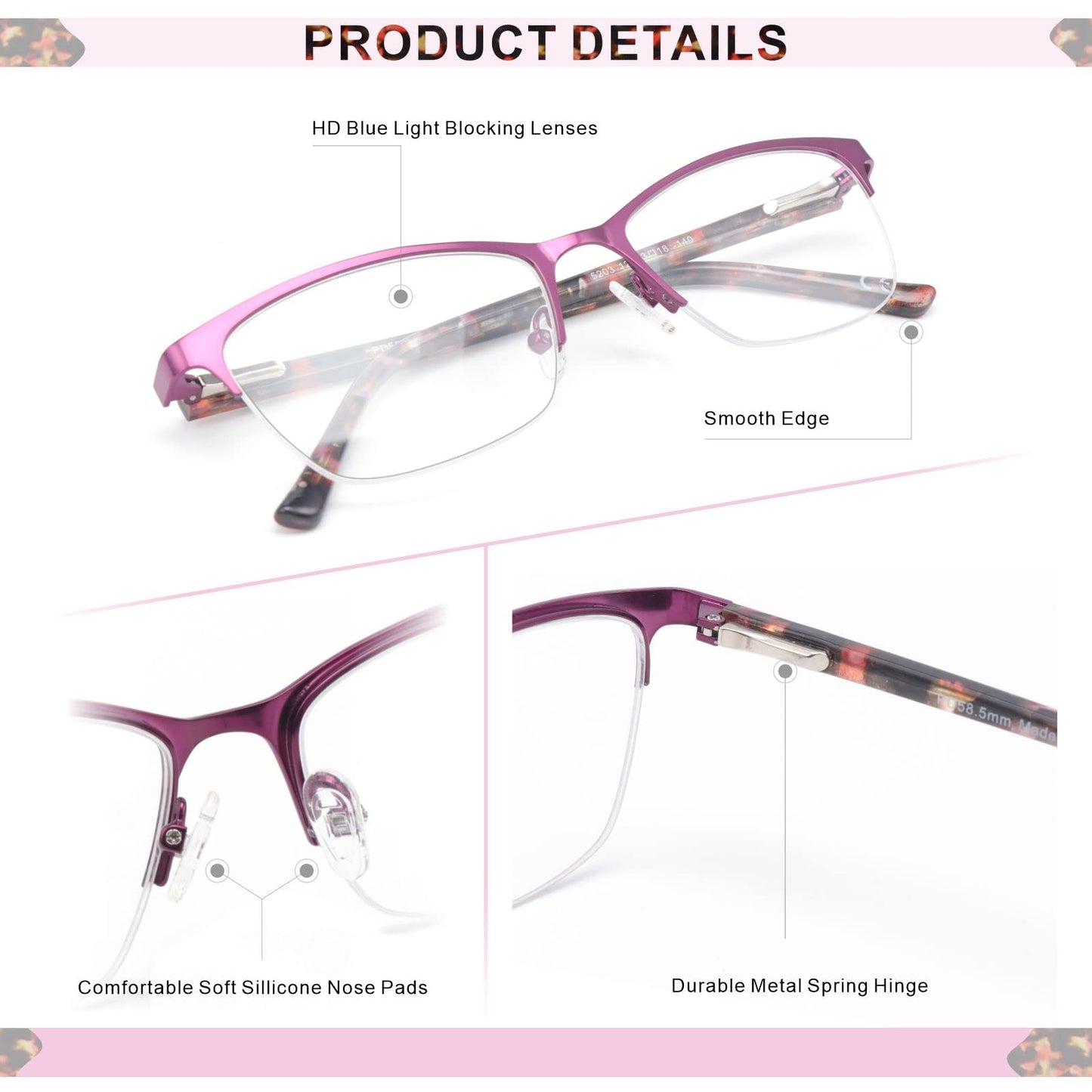 Missfive Premium Progressive Multifocus Metal Computer Reading Glasses For Women & A Hard Case, Quality Spring Hinge No Line Multifocal Readers (Workspace For Near Range )