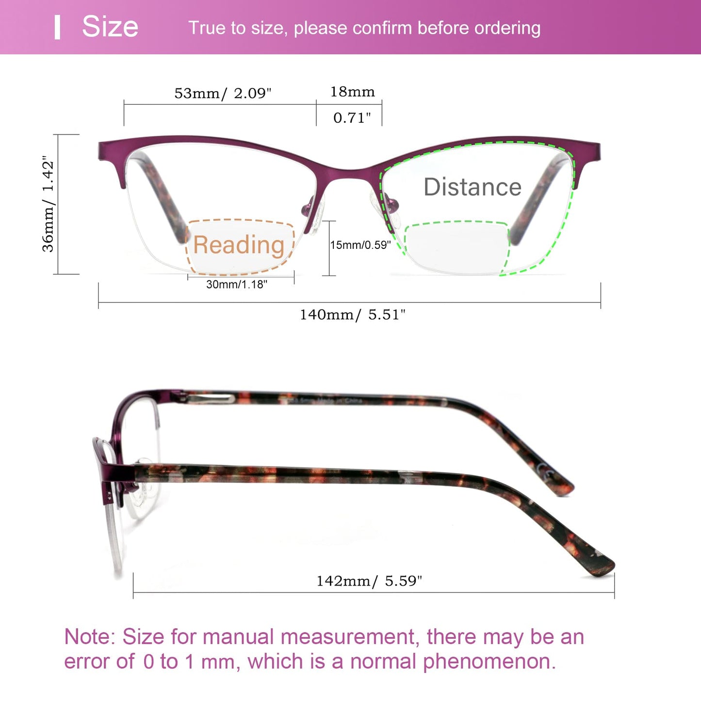 Missfive Premium Bifocal Reading Glasses for Women Anti UV/Blue Light & No Broken Metal Spring Hinge, Readers for Near Far Dual-Use & A Hard Case, Timeless Ladies Bifocals Eyewear