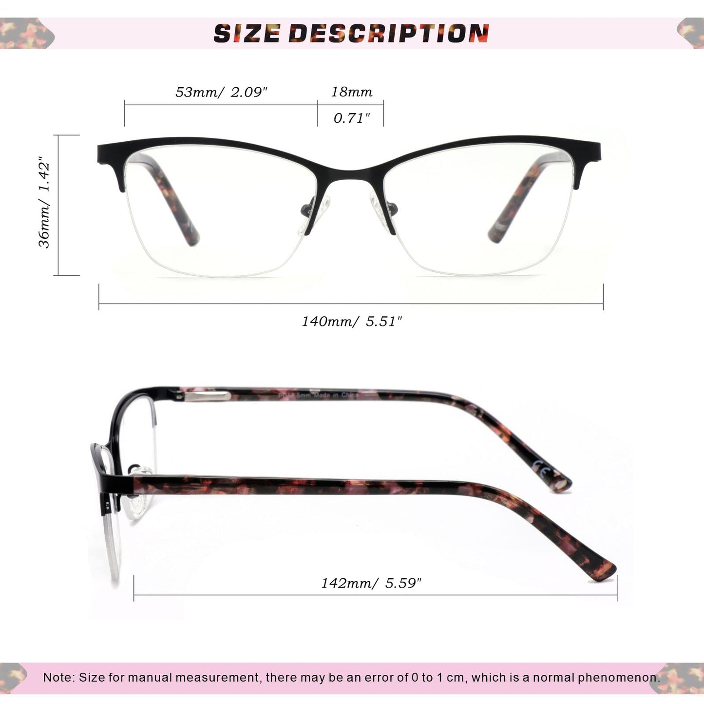 Missfive Premium Progressive Multifocus Metal Reading Glasses Women & A Case, Quality Spring Hinge Blue Light Blocking No Line Lens Multifocal Readers(for Mid-Near Workspace_ Classic Black)