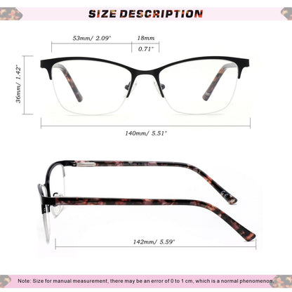 Missfive Premium Progressive Multifocus Metal Reading Glasses Women & A Case, Quality Spring Hinge Blue Light Blocking No Line Lens Multifocal Readers(for Mid-Near Workspace_ Classic Black)