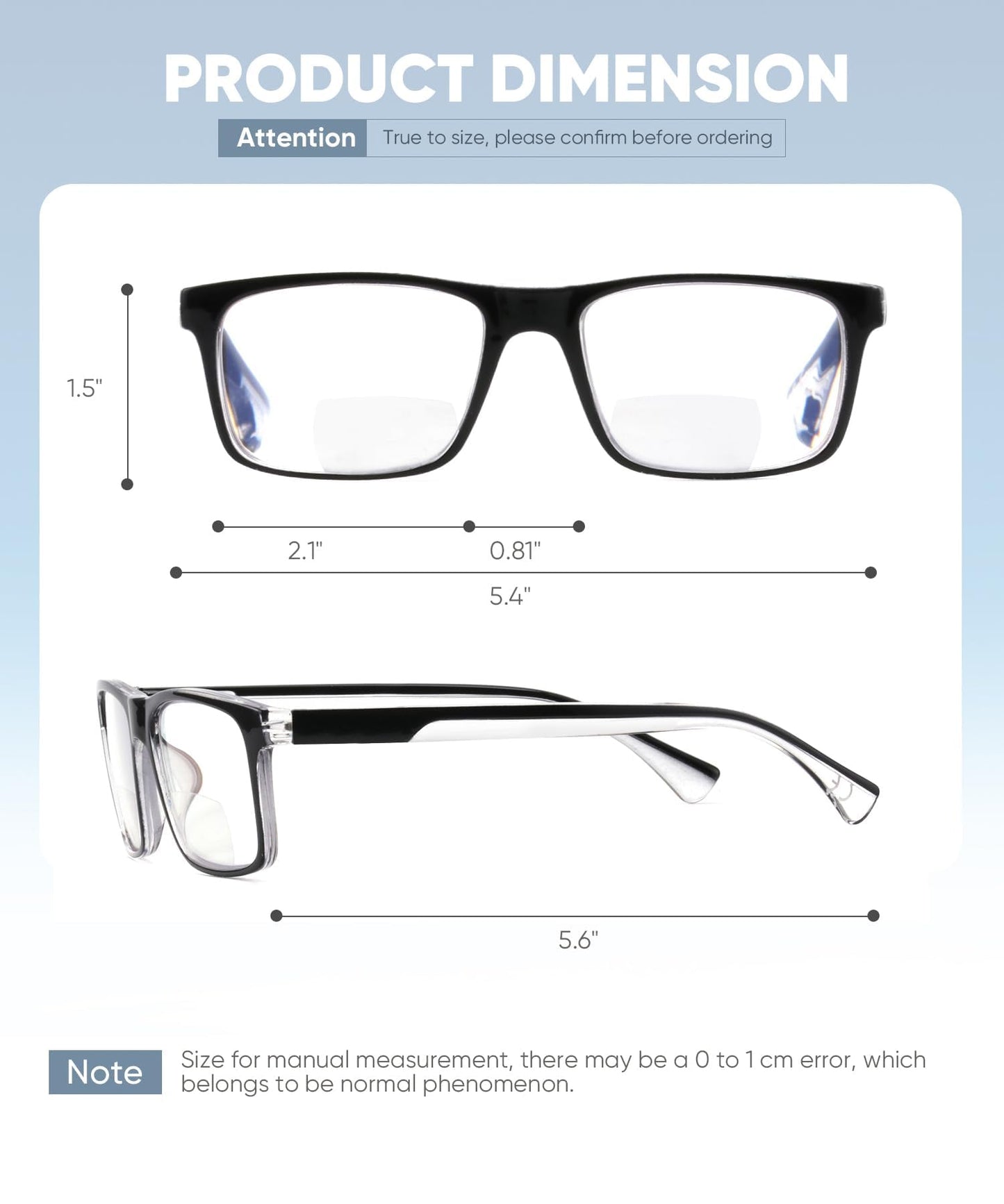Missfive 2-Pack Light Bifocal Reading Glasses for Men Blue Light Blocking, Near/Far Range Dual-use Spring Hinge Readers, Anti UV/Eye Strain Comfort Quality Computer Eyeglasses