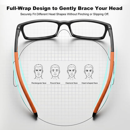 Missfive 2 Pack Sporty-Comfort Progressive Multifocus Reading Glasses Men, Super Flexible TR90 Frame with Anti-slip Rubber Tips, Anti-Blue Light Multifocal Computer Readers for Near Range