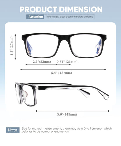 2-Pack Mens Light Multifocus Progressive Reading Glasses Blue Light Blocking, Multifocal Spring Hinge No-Line Quality Trifocal Readers Comfort Eyeglasses (Workspace For Near Range )
