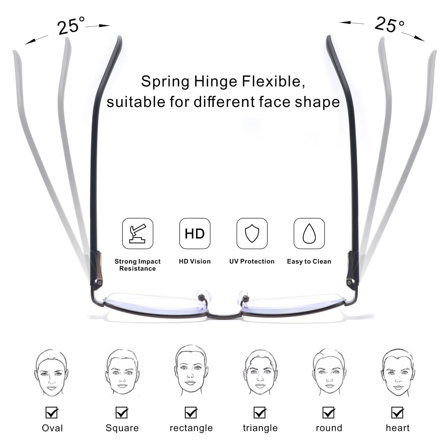 Missfive Men Premium Multifocus Reading Glasses Blue Light Blocking, Progressive Metal Frame With No Broken Spring Hinge Multifocal Readers Computer Eyewear,Workspace For Near Range, Silver