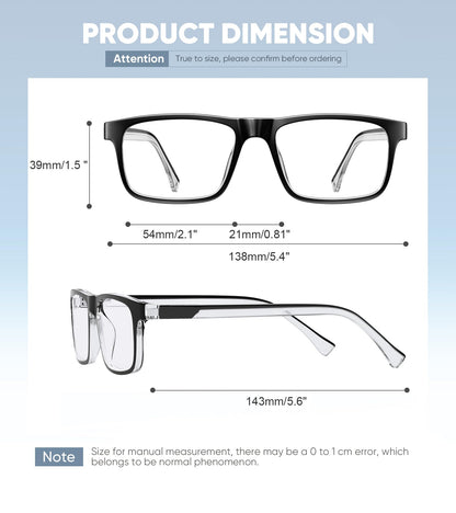 Missfive Premium Light Reading Glasses Blue Light Blocking for Men, Durable Spring Hinge Readers, Rectangular Computer Full Frame Eyeglasses Anti UV Eyewear( 4pcs)